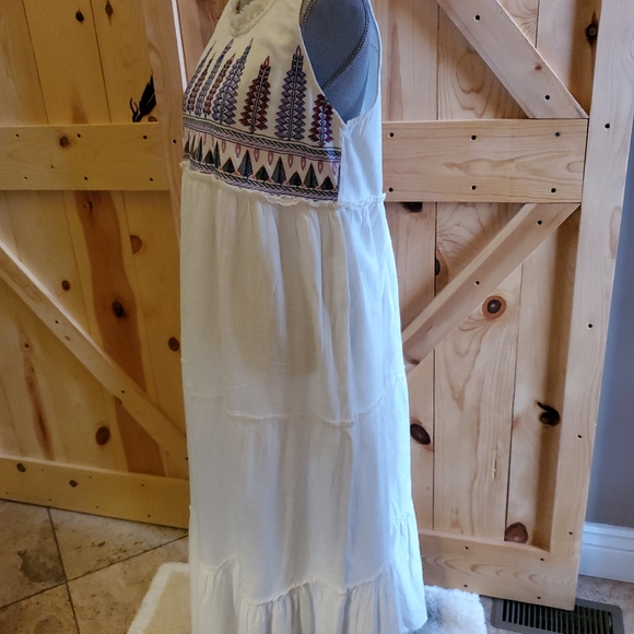 Raga Panama Casual Maxi Dress S Tiered Embroidered Cotton Sleeveless Boho - Picture 6 of 8